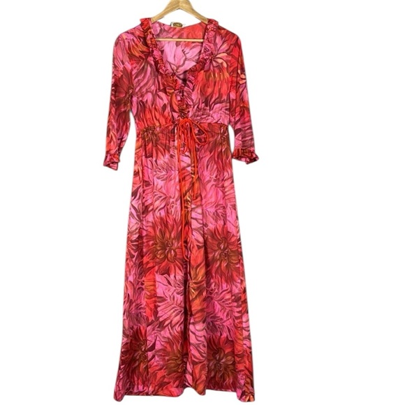 Vintage JCPenney Loungewear Robe Mumu Nightgown Women Large Babydoll Floral 70's - Picture 1 of 13
